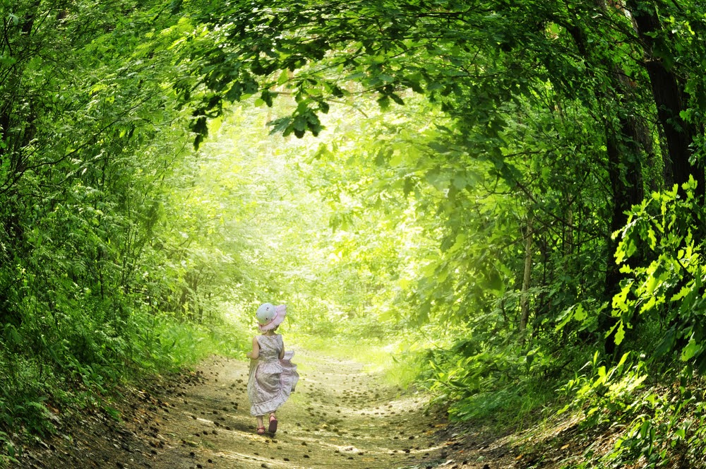 Girl in woods illustration